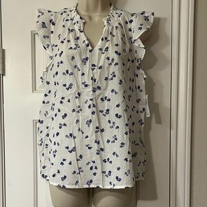 Old Navy Floral Ruffle Sleeve Blouse - White and Blue